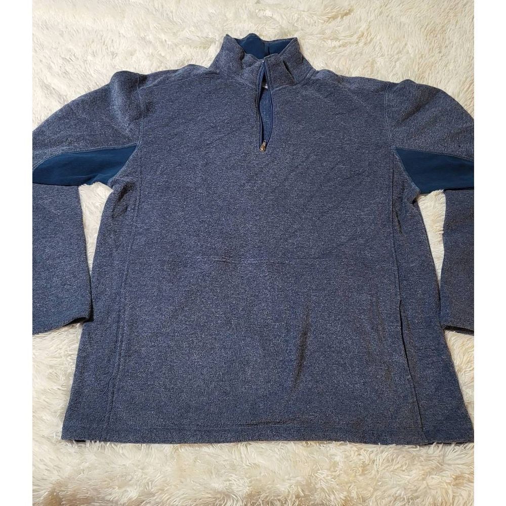 Men's half zip mock neck solid casual long sleeve pullover fleece sapphire sweat